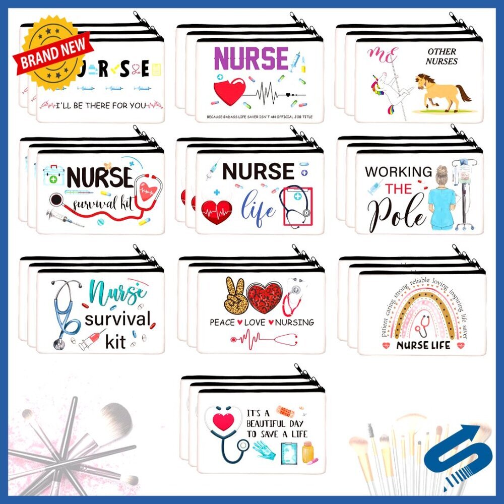Canvas Cosmetic Bags Nurse Themed Travel Toiletry Cases Zipper Pouch Set